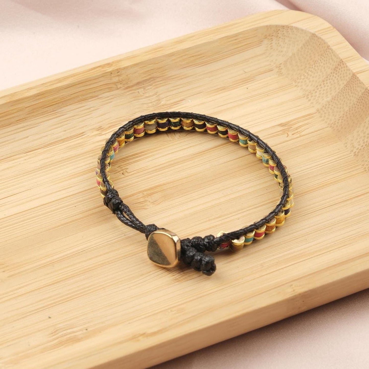 Multi-Gemstone Power Bracelet for Men, Hematite Beaded Leather Wristband, Healing Energy Gift, 21cm / 8.26in Titanium Lock