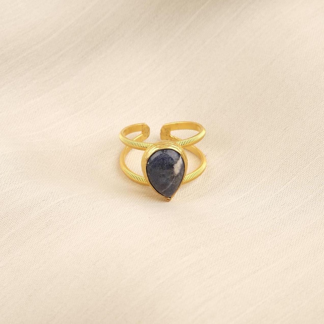 Stone of Wisdom & Logic | Handmade Sodalite Ring, Antique Looking And Vintage Style Adjustable Ring, Gemstone Artistic Diamond Ring Gift