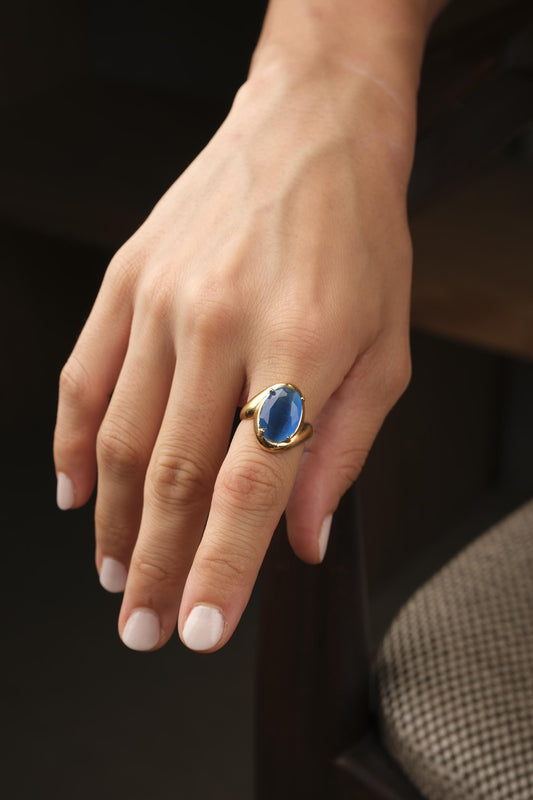 Protect the Aura | Handmade Blue Cat's Eye Ring, Antique Looking And Vintage Style Adjustable Ring, Gemstone Artistic Diamond Ring Gift June