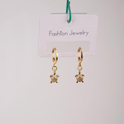 Gold Turtle Hoop Earrings, Minimalist Summer Charm In Brass, Gentle Care Jewelry That Brings Ocean Energy, Gift For Women