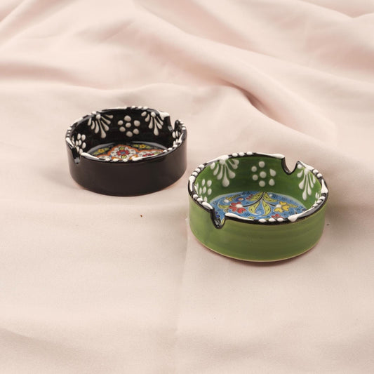Buy1 Get1 | Handmade, Antique Looking Vintage Style Ashtray in Unique Dark Green and Red, Catch Style Cigarette Lid