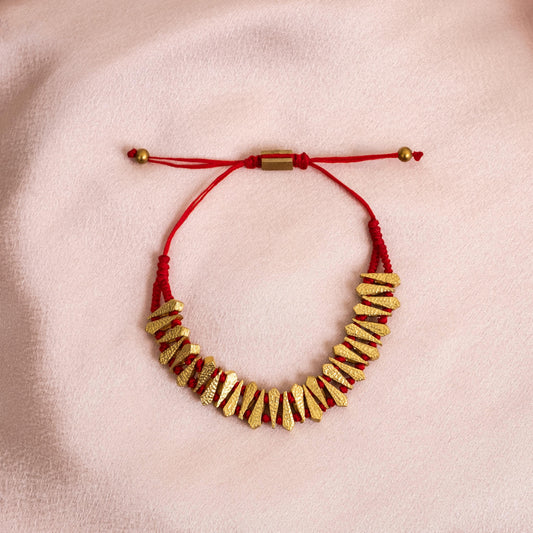 Men's Bronze Bracelet with Red Cord, Adjustable Fit, Bold Hammered Design by Ancient Mythology Inspired Patterns, Perfect Gift for Him