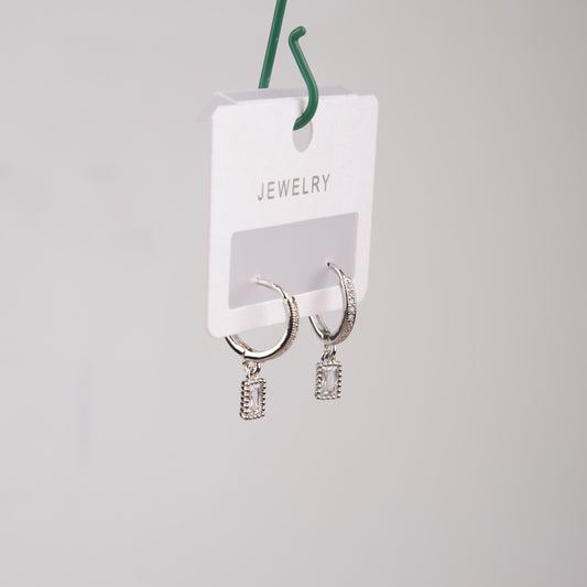 Silver Minimal Emerald Hoop Earrings For Women, Elegant Timeless Style, Hypoallergenic Jewelry In Brass