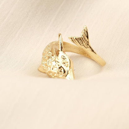 Handmade Dolphin Antique Looking Vintage Style Adjustable Ring, Gold Plated Dolphin Design, Playful Ocean Inspired Animal Statement Jewelry
