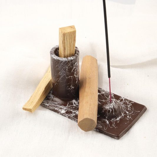 Brown And White Epoxy Marble Design Palo Santo Holder | Spiritual Tray For Energy Or Aromatherapy | 13x7x8cm Meditation Ash Catcher Gift