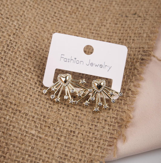 Gold Heart And Star Arrow Earrings, Summer Love Statement Hoops For Women, Light-Filled Fashion Made In Brass