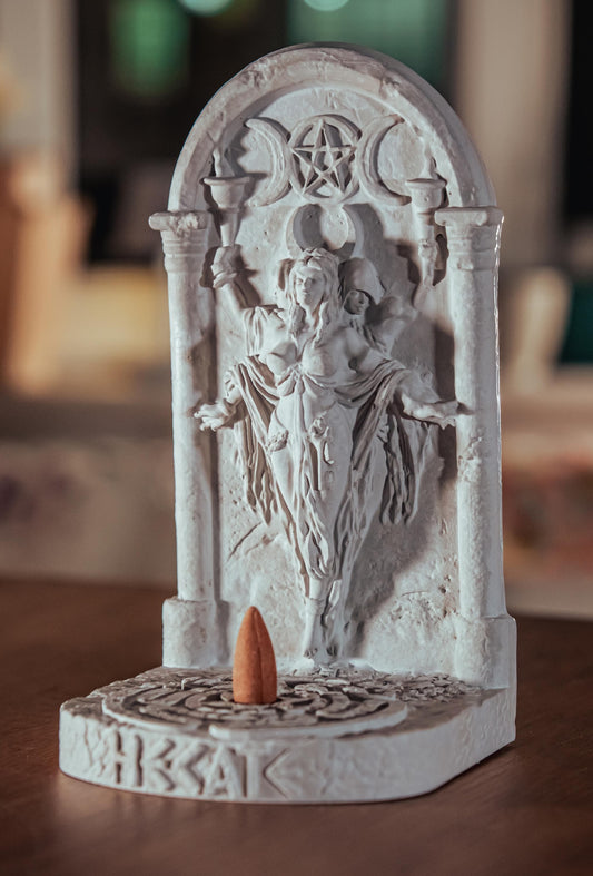 Handcrafted Hecate Cone Incense Burner, Triple Moon Goddess Altar Decor, & Ritual Mythical Tool for Meditation and Spiritual Awareness