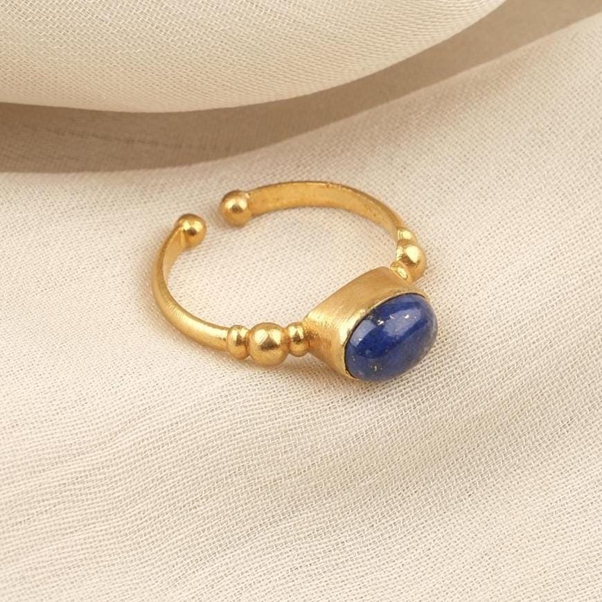 Stone of Authenticity & Inner Truth | Handmade Lapis Ring, Antique Looking And Vintage Style, Adjustable Gemstone Artistic December Ring