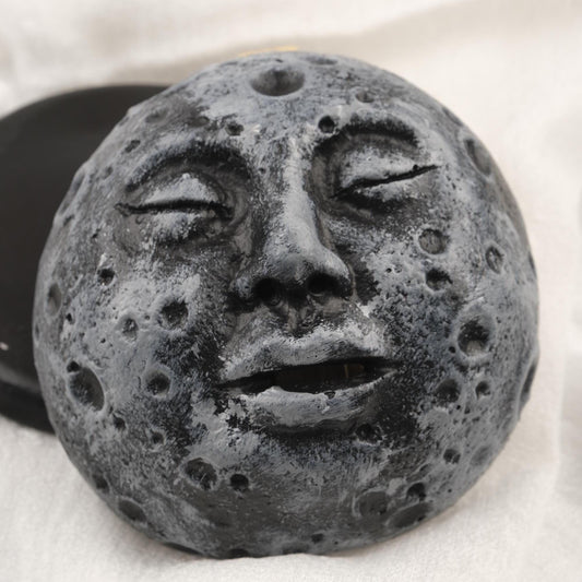Sleeping Moon Cone and Backflow Incense Burner | Gray And Black Aromatherapy Smoke Fountain | 6x10x10cm Meditation Gift for Moon Lovers
