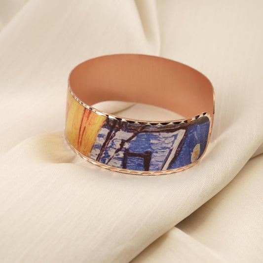 Vincent Van Gogh "Café Terrace at Night" Bracelet in Pure Copper, Handmade, Artistic Adjustable Cuff | Antique Looking Vintage Style Jewelry