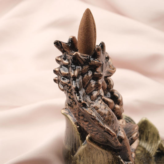 Gold Exotic Dragon Backflow Incense Burner | Authentic Smoke Waterfall for Cone and Backflow Incense , Incense Accessories for Yoga Lovers