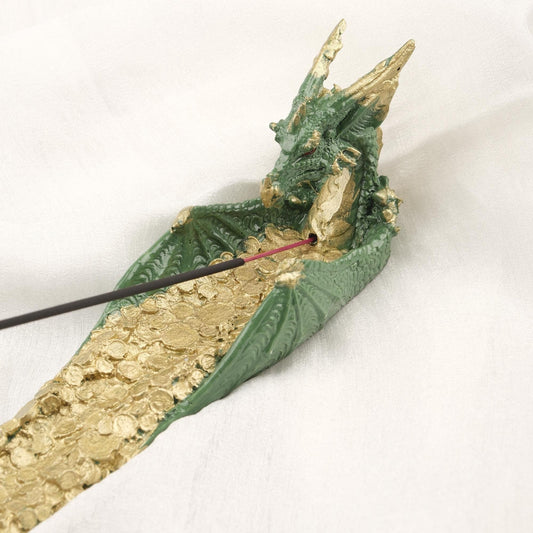 Money Attraction  Dragon  Gold Flow Incense Stick Holder | Prosperity Feng Shui Stick Tray | 25x6x7cm Authentic Decoration for Yoga Lovers