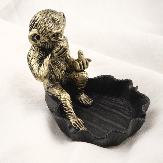 Gold and Black Middle Finger Monkey Ashtray  Funky Funny Portable Ashtray Lid, Smoking Accessories Gift – 9x11cm Handmade HEAVY ITEM 1LBS