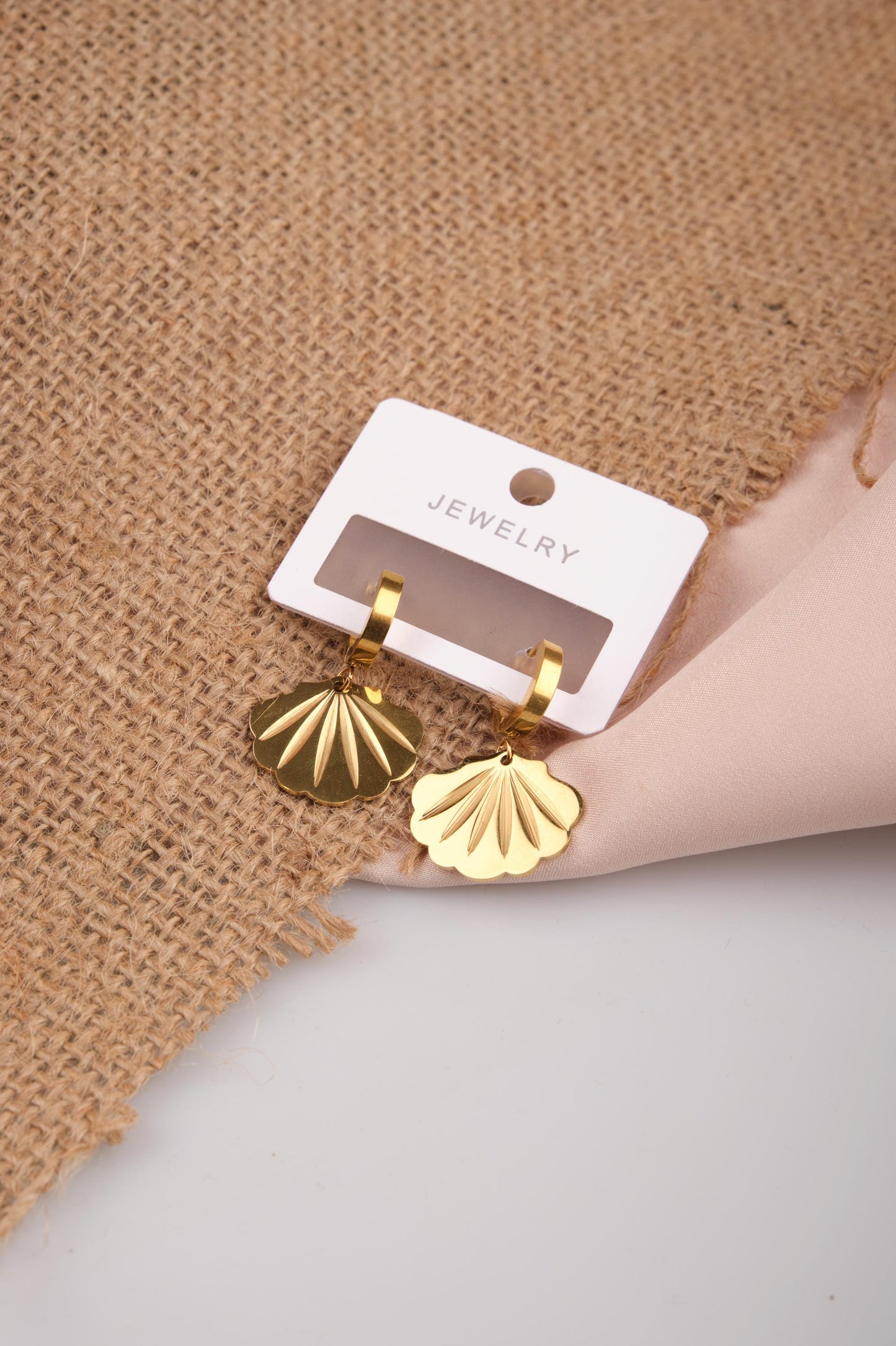 Gold Oyster Hoop Earrings For Women, Classic And Elegant Statement Jewelry, Hypoallergenic Design Made In Brass