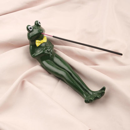Exotic Green Resting Frog Incense Stick Holder, Unique Meditation Accessories | Authentic Decor, Free Incense Stick Included