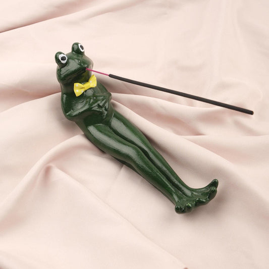 Exotic Green Resting Frog Incense Stick Holder, Unique Meditation Accessories | Authentic Decor, Free Incense Stick Included