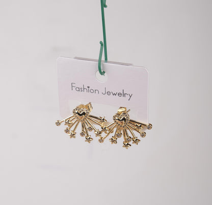 Gold Heart And Star Arrow Earrings, Summer Love Statement Hoops For Women, Light-Filled Fashion Made In Brass
