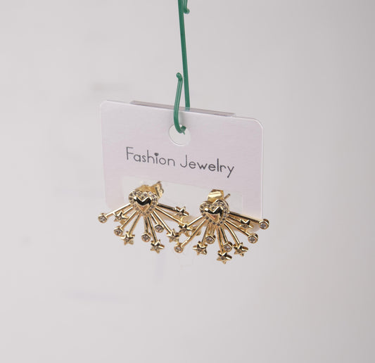Gold Heart And Star Arrow Earrings, Summer Love Statement Hoops For Women, Light-Filled Fashion Made In Brass