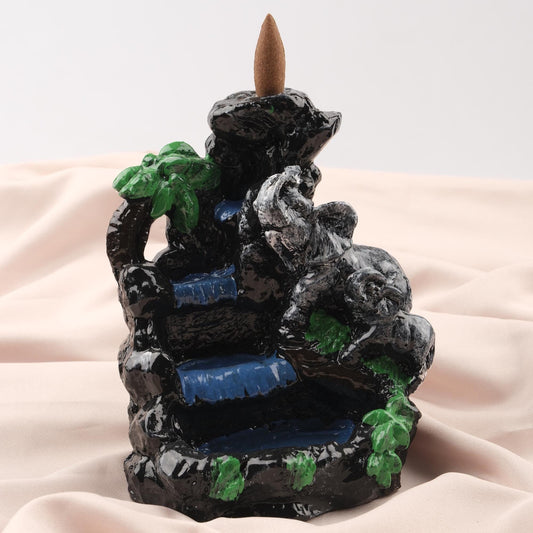 Mini Island with Elephant Waterfall Backflow Incense Burner, 17 cm / 6.7 in | Nature-Inspired Resin Smoke Fountain, Meditation Gift