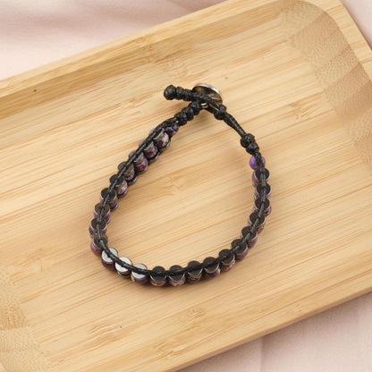 Stone of Clarity, Amethyst & Leather Bracelet for Men, Purple Crystal Bracelet Gift with Hematite, Stylish Wristband, 21cm / 8.26in