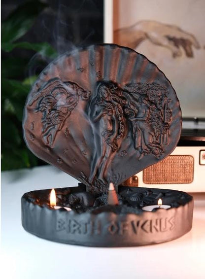 Birth of Venus Cone Incense Burner with Candle Holder, Mythological Concrete Decor for Aromatherapy, Ritual, and Romantic Spiritual Ambience