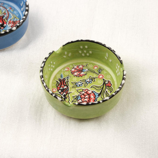 Buy1 Get1 | Green & Blue Ceramic Ashtray Set with Vintage Lids, Handmade Small Smoking Trays, Elegant Antique Style Decorative Ashtrays