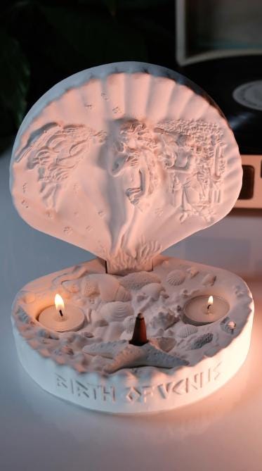 Birth of Venus Cone Incense Burner with Candle Holder, Mythological Concrete Decor for Aromatherapy, Ritual, and Romantic Spiritual Ambience