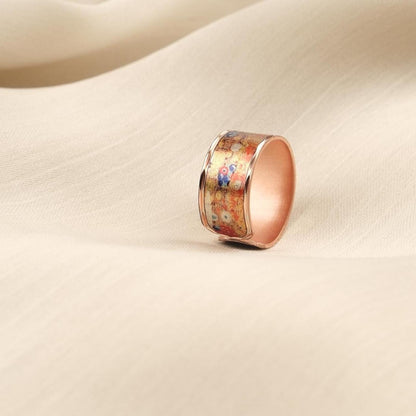 Gustav Klimt "The Kiss" Ring in Pure Copper, Artistic Adjustable Band | Handmade Antique Looking Vintage Style Jewelry Gift for Art Lovers