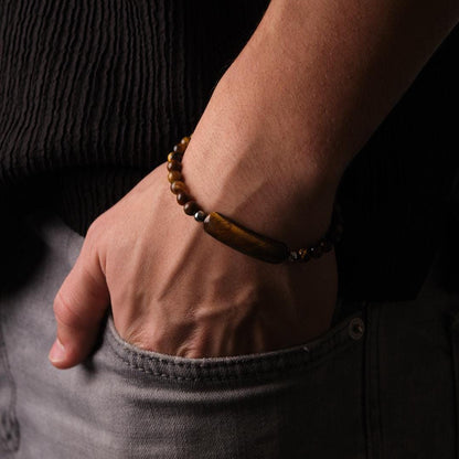 Brown and Classic Adjustable Gemstone Bracelet for Men, Chunky Chain Link | Rugged Modern Style | Masculine Jewelry Gift for Boyfriend