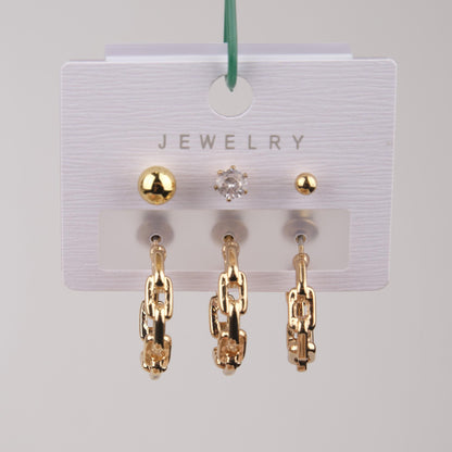 Gold Chain Piercing Hoop Earrings Set Of 6, Edgy Yet Elegant Jewelry For Women, Hypoallergenic Gift Set In Brass