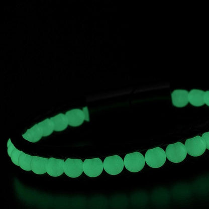 Glow in the Dark Gemstone Men's Bracelet – 22cm Leather and Stainless Steel Bright and Bold Design