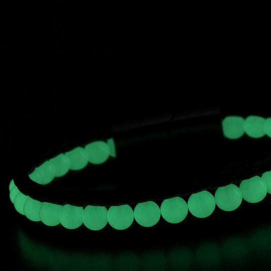 Glow in the Dark Gemstone Men's Bracelet – 22cm Leather and Stainless Steel Bright and Bold Design