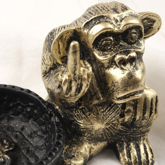 Gold Big Middle Finger Monkey Ashtray |  Funky Smoking Accessories Gift, Cool Portable Ashtray – 15x9cm Handmade HEAVY ITEM 1LBS