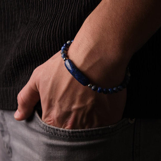Lapis Gemstone Classic Bracelet for Men in Adjustable Silver Cord, Classy Jewelery, Gifts for Dad or Boyfriend, Lapis Bracelet for Men