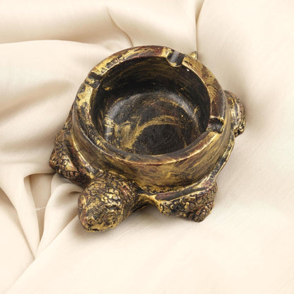 Antique Gold Turtle Ashtray, Unique Reptile-Inspired Smoking Tray, Handmade Zen Decor for Home  Exotic Animal Gift Idea, 3.5x13x10cm