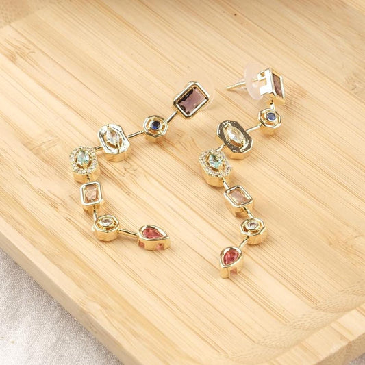 Minimalist Stud Earrings For Women, Emerald-Inspired Stones In Purple Red And Green, Elegant Multicolor Jewelry Gift For Her
