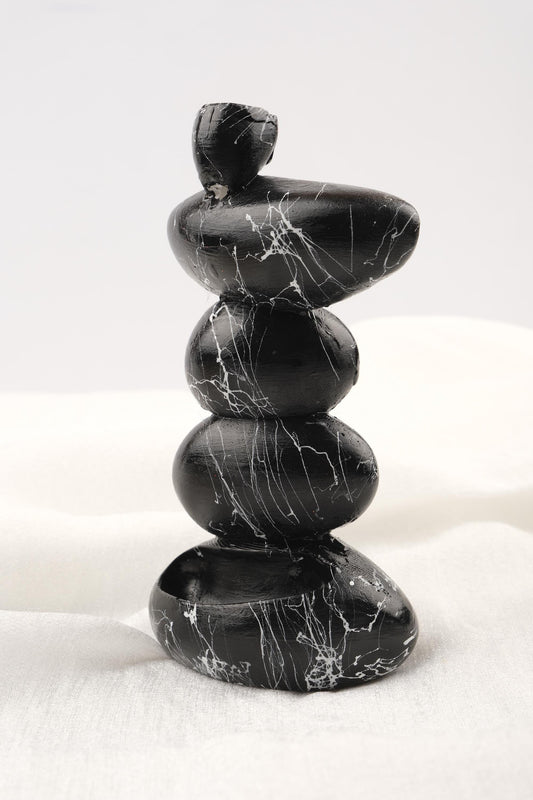 Black And White Marble Backflow Incense Burner With Stones | Aromatherapy Smoke Fountain & Holder | 15x8x2cm