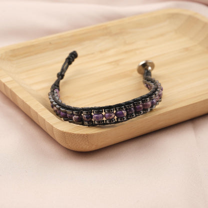 Stone of Clarity, Amethyst & Leather Bracelet for Men, Purple Crystal Bracelet Gift with Hematite, Stylish Wristband, 21cm / 8.26in