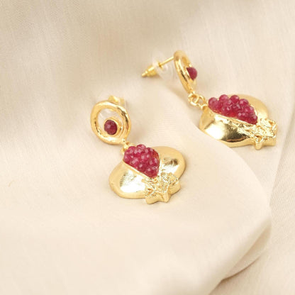 Handmade Genuine Jade Pomegranate Earrings , March Birthstone, Exotic Studs, Elegant And Artistic Statement Jewelry Design Gift