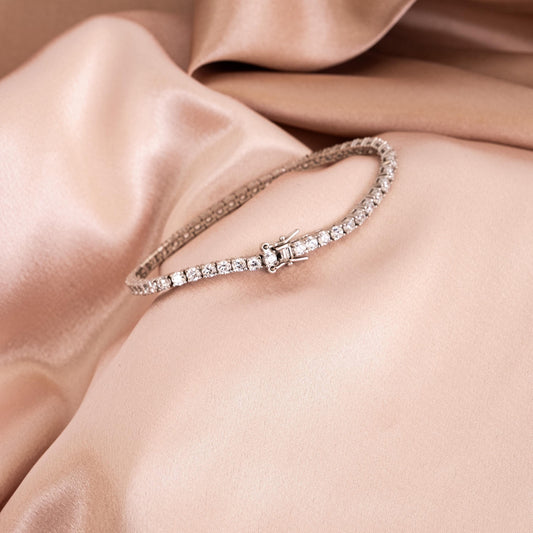 Women’s Silver Tennis Bracelet, Unique 925 Sterling Silver with 3mm Zircon Gem Stones and Italian Lock, Stylish and Timeless Wedding Gift