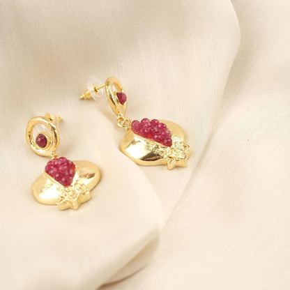 Handmade Genuine Jade Pomegranate Earrings , March Birthstone, Exotic Studs, Elegant And Artistic Statement Jewelry Design Gift