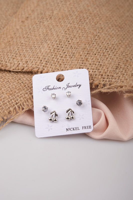Minimal Cherry And Diamond Earrings For Women, Modern And Playful Hypoallergenic Hoops, Made In Brass For Everyday Charm