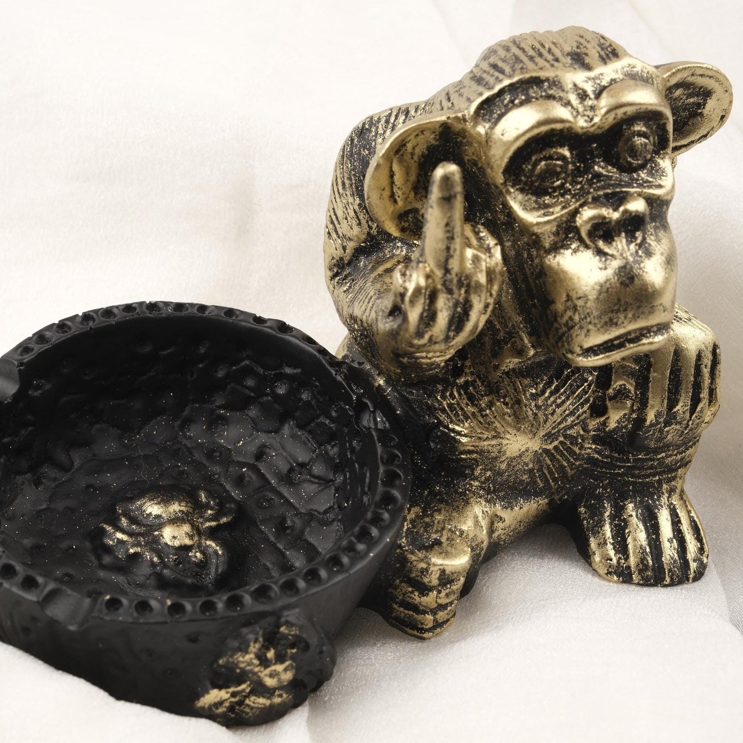 Gold Big Middle Finger Monkey Ashtray |  Funky Smoking Accessories Gift, Cool Portable Ashtray – 15x9cm Handmade HEAVY ITEM 1LBS