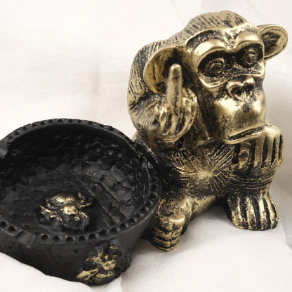 Gold Big Middle Finger Monkey Ashtray |  Funky Smoking Accessories Gift, Cool Portable Ashtray – 15x9cm Handmade HEAVY ITEM 1LBS