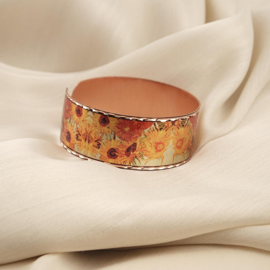 Vincent Van Gogh "Vase with Fifteen Sunflowers" Bracelet in Pure Copper, Handmade  Adjustable Bangles | Antique Looking Vintage Style Gift