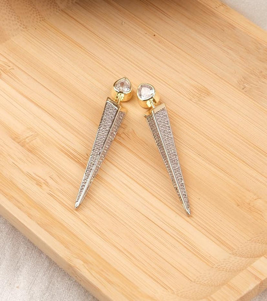 Silver Pyramid Drop Diamond Stud Earrings | Gold Plated Hypoallergenic Boho Chic Statement Lightweight Jewelry Gift for Women