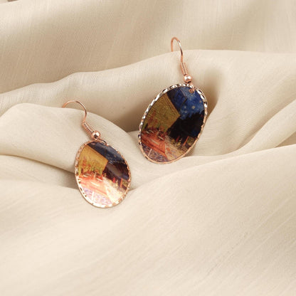 Vincent van Gogh “Café Terrace at Night” Dangle Earrings in Pure Copper, Artistic Design | Handmade Vintage Style, Antique Looking Gift