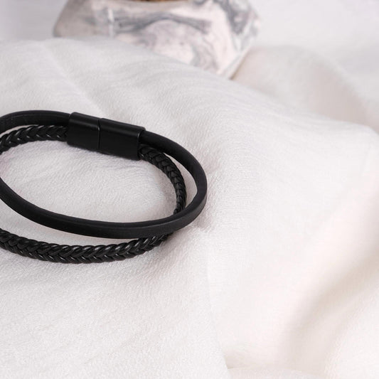 Classic Black Men's Leather Bracelet, Minimalist & Modern Design, Genuine Leather . Elegant Gift for Him