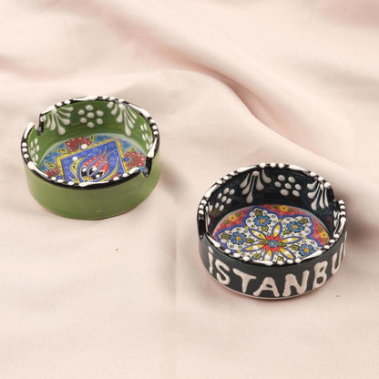 Buy1 Get1 | Handmade, Antique Looking Vintage Style Ashtray in Green & Navy Blue with Istanbul Writing