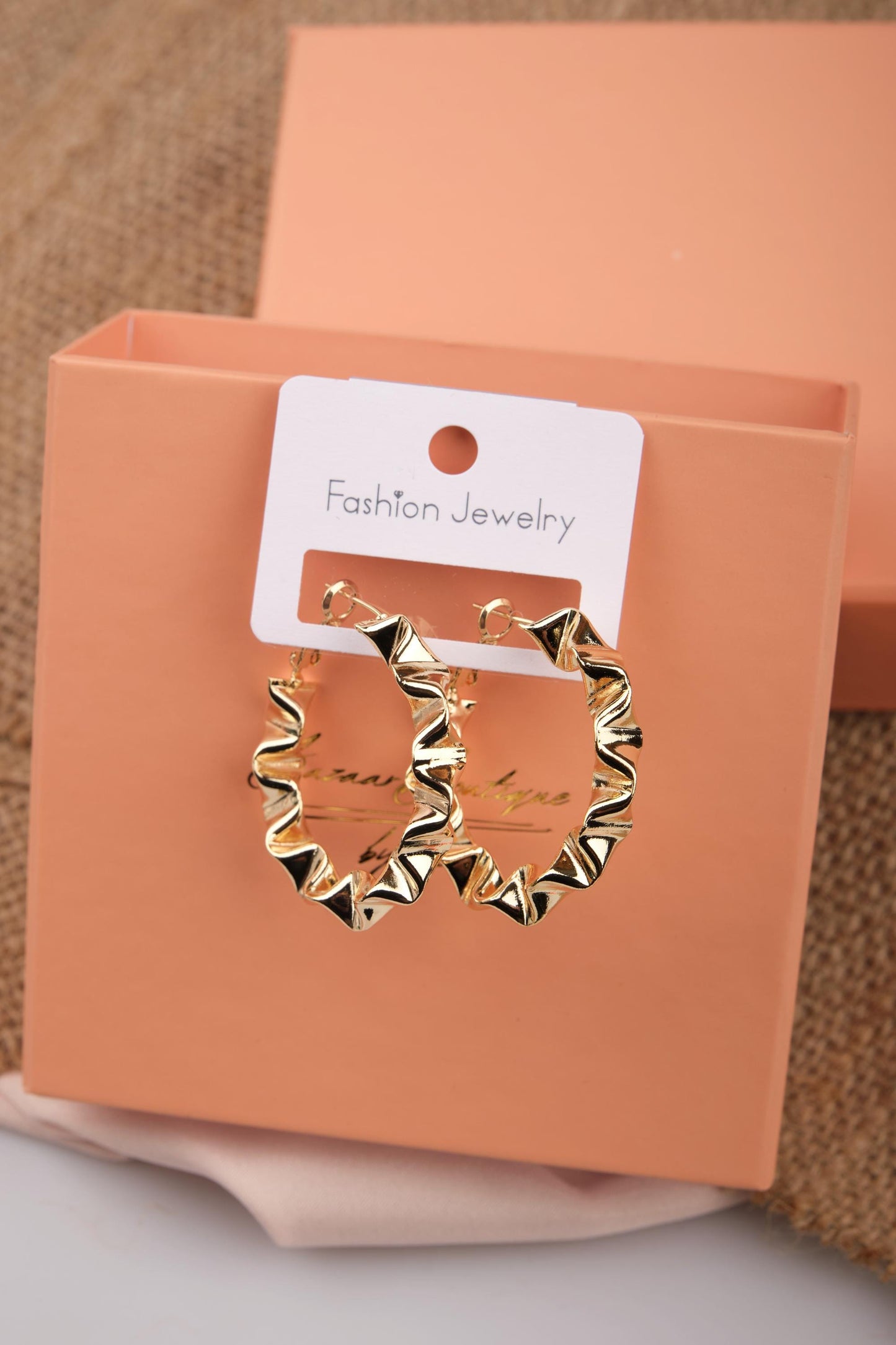 Gold Sculpted Abstract Art Hoop Earrings For Women, Unique Hypoallergenic Jewelry, Bold Fashion Made In Brass
